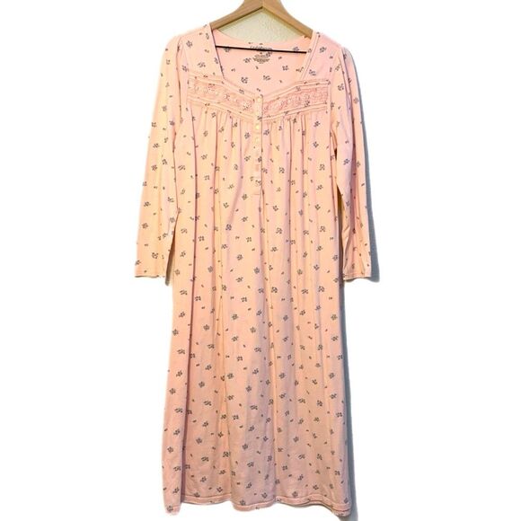 CROFT & BARROW Pink Flannel Nightgown Women’s M Lace Trim Long Sleeve Maxi. - Picture 1 of 14